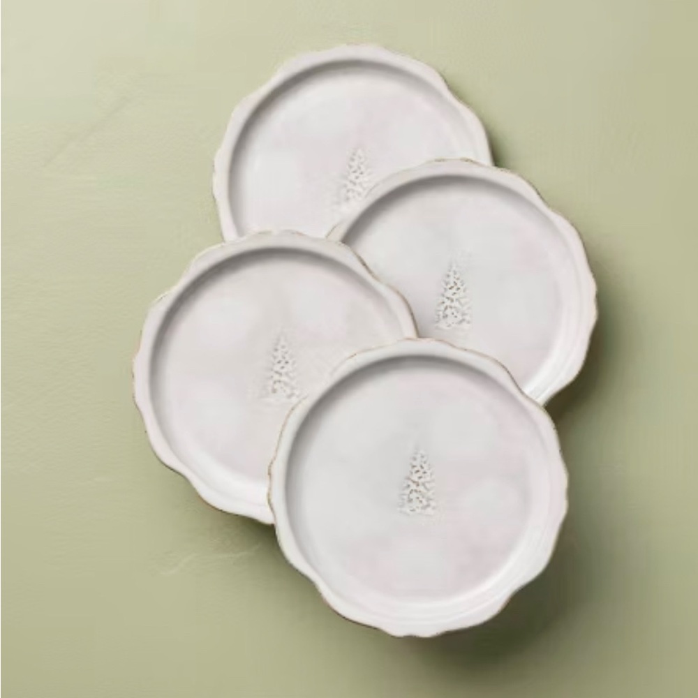 Set of 4 l  7" Stoneware Appetizer Plate Tree Icon - Hearth & Hand with Magnolia